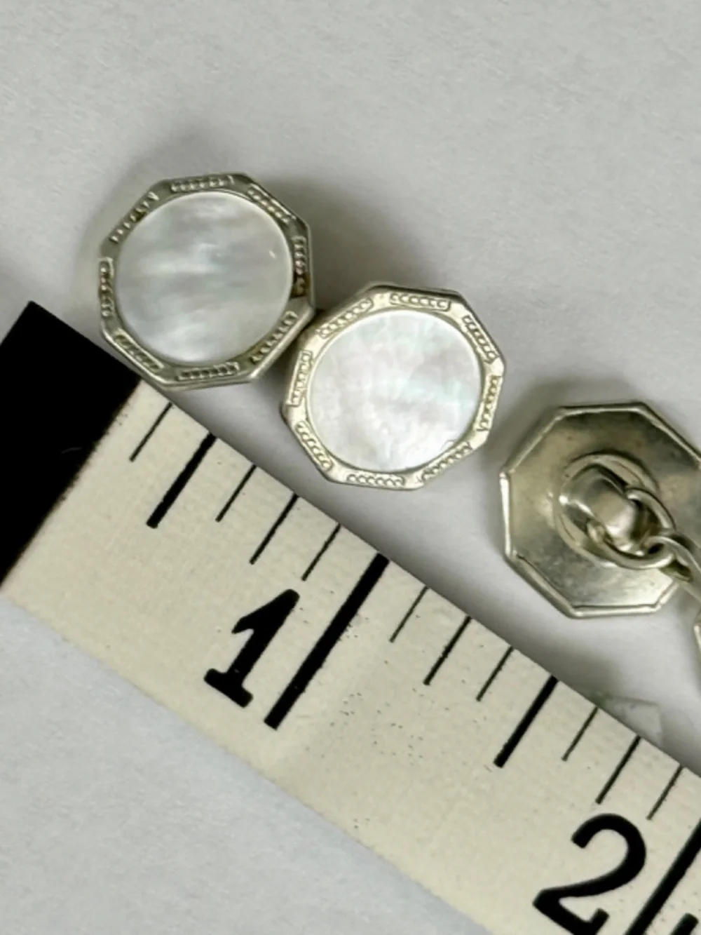 Vintage Art Deco Silver Tone Cuff Links Octagon w/ Mother of Pearl Inlay Antique